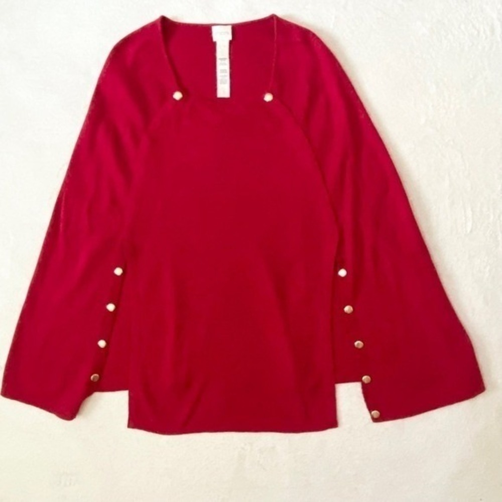 Chico's Women's Draped Luxe Red Poncho Cape Sweater OS